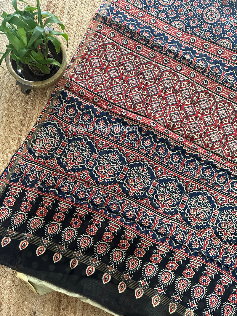 Blue Chanderi Silk Printed Saree CPS070