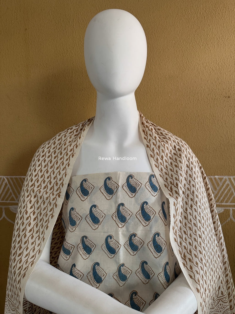 Blue-White Indigo Bagh Print Suit BCI045