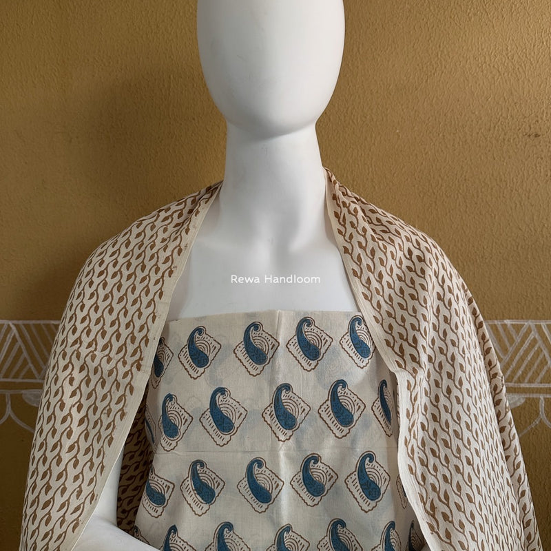 Blue-White Indigo Bagh Print Suit BCI045