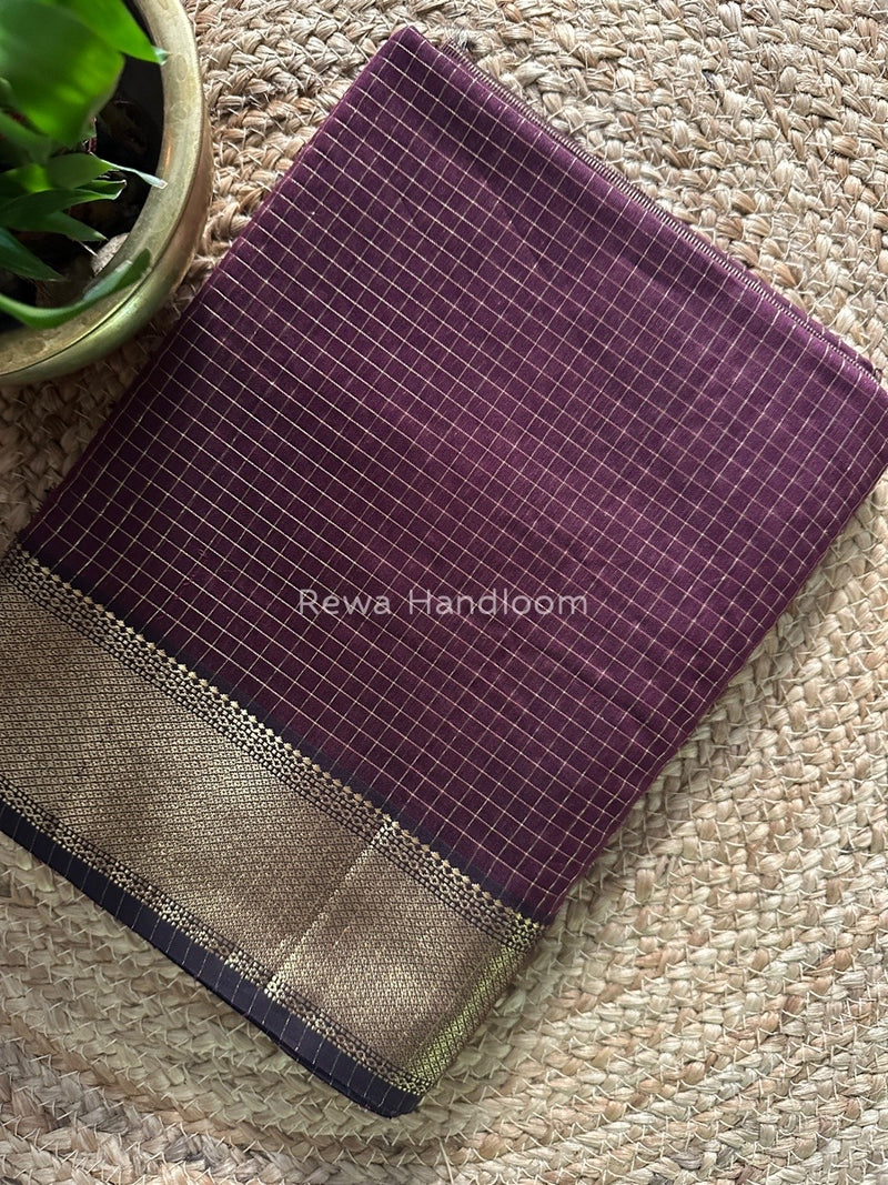 Maheshwari Wine Zari Checks Saree ZCHX224