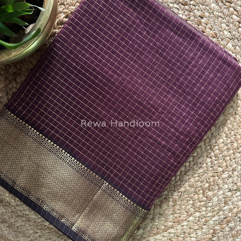 Maheshwari Wine Zari Checks Saree ZCHX224