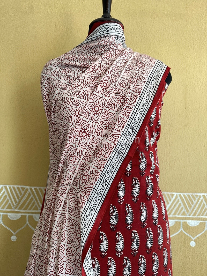 Maroon-White Bagh Print Cotton Suit BCSP0148