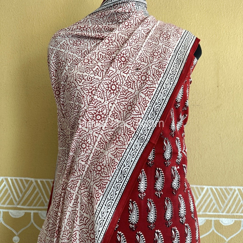 Maroon-White Bagh Print Cotton Suit BCSP0148