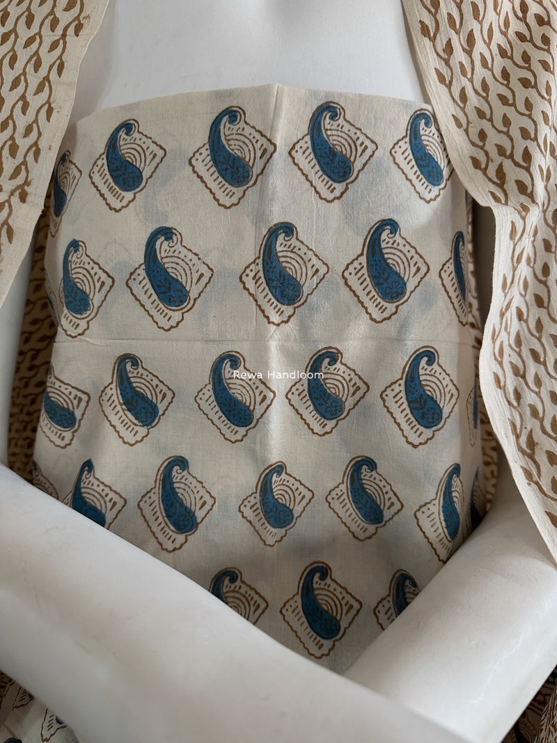 Blue-White Indigo Bagh Print Suit BCI045