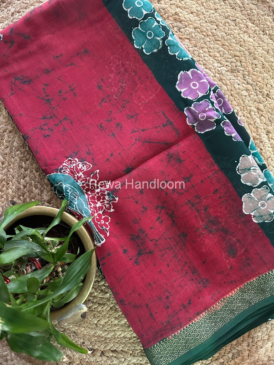 Maheshwari Maroon Batik Indonesian Print Saree IBS028