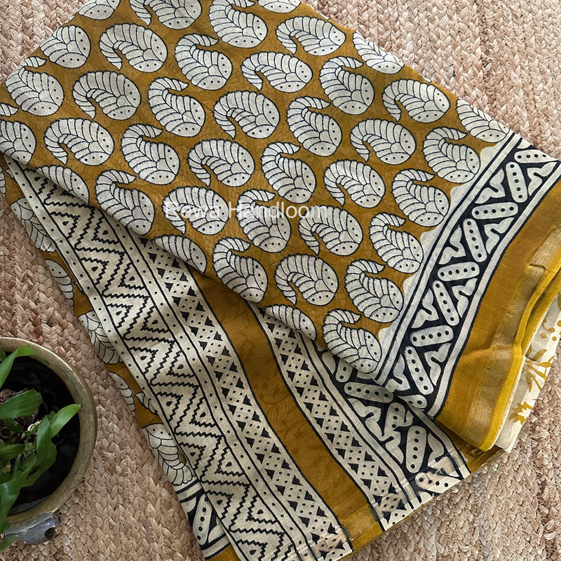 Turmeric Yellow Chanderi Silk Printed Saree CPS074