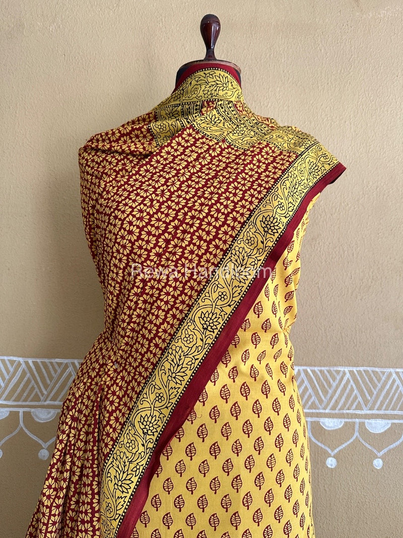Yellow-Red Bagh Print Cotton Suit BCSP0149