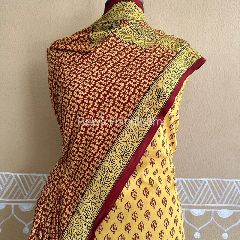 Yellow-Red Bagh Print Cotton Suit BCSP0149