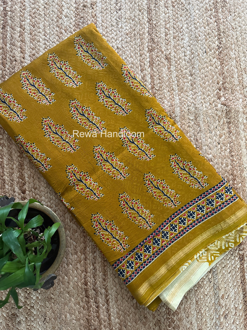 Turmeric Yellow Chanderi Silk Printed Saree CPS076