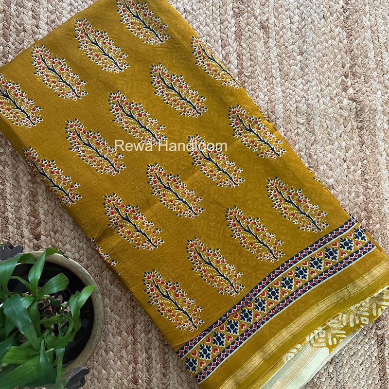 Turmeric Yellow Chanderi Silk Printed Saree CPS076