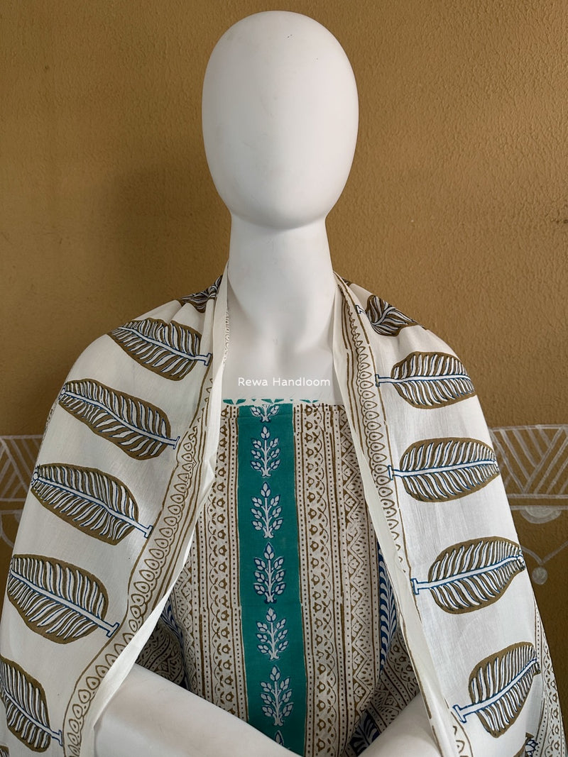 Aqua Green-Blue Indigo Bagh Print Suit BCI044