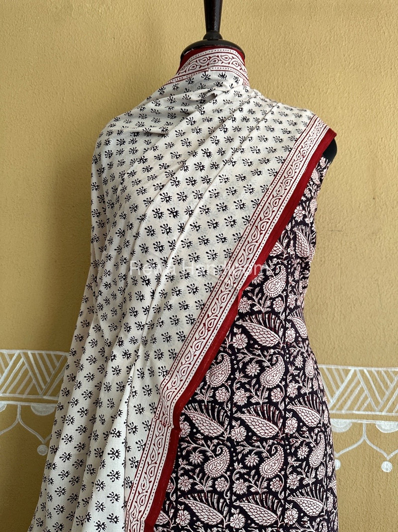 Black-White Bagh Print Cotton Suit BCSP0150