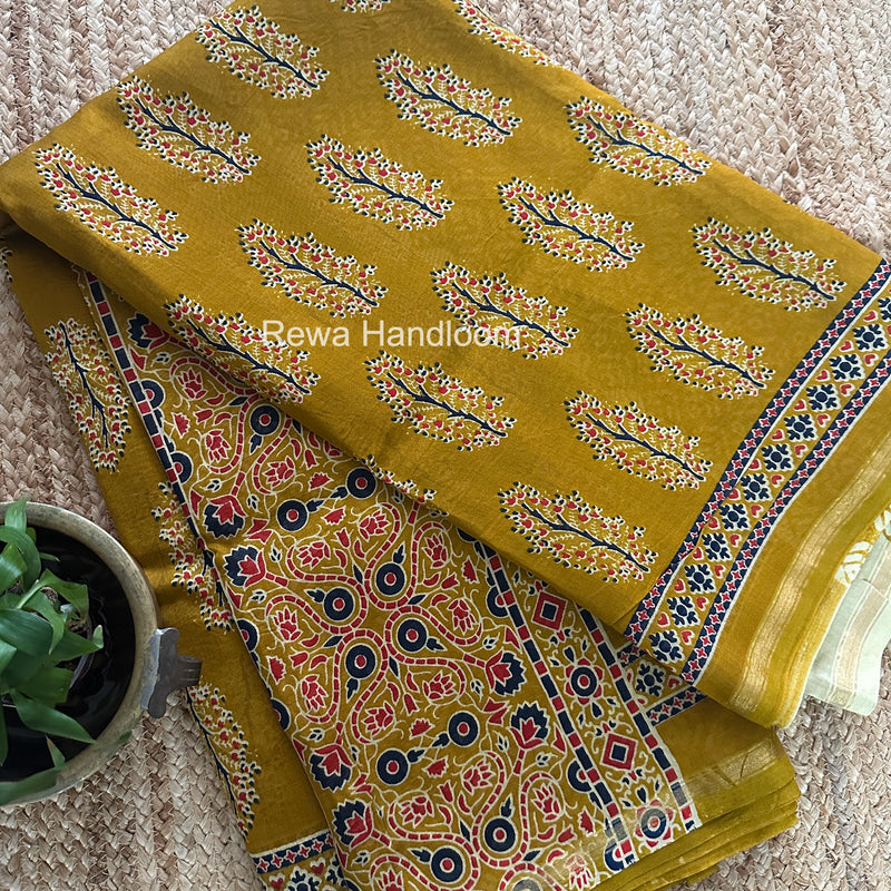 Turmeric Yellow Chanderi Silk Printed Saree CPS076