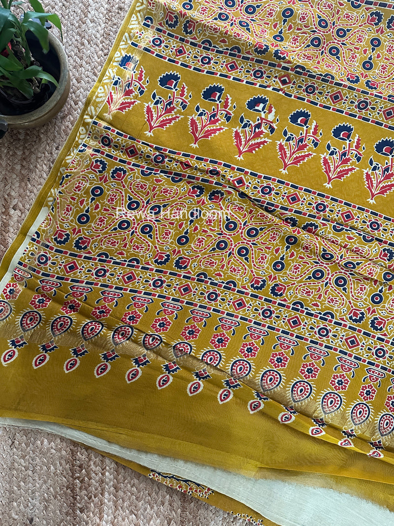 Turmeric Yellow Chanderi Silk Printed Saree CPS076