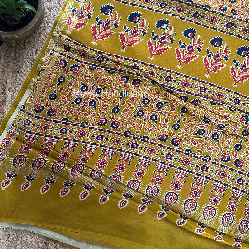 Turmeric Yellow Chanderi Silk Printed Saree CPS076