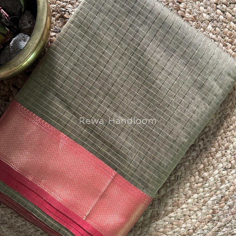 Maheshwari Dark Beige Zari Checks Saree ZCHX227
