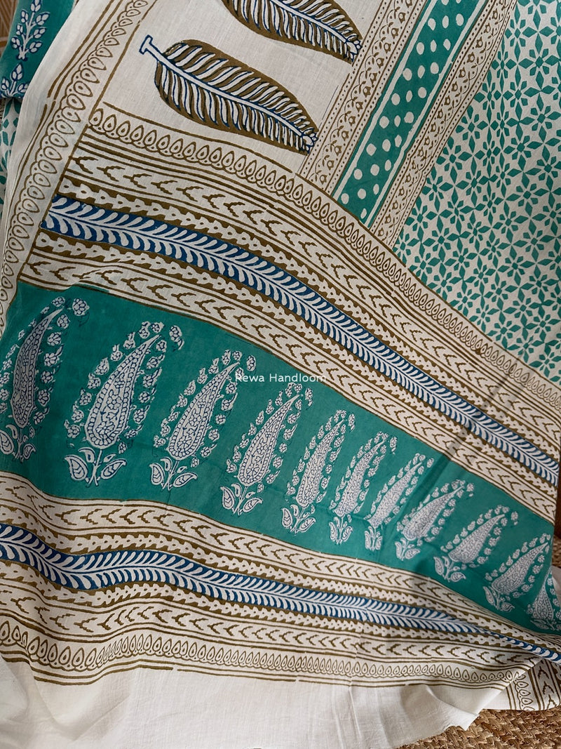 Aqua Green-Blue Indigo Bagh Print Suit BCI044