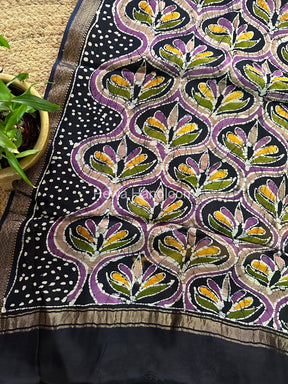 Maheshwari Navy Blue Batik Indonesian Print Saree IBS027