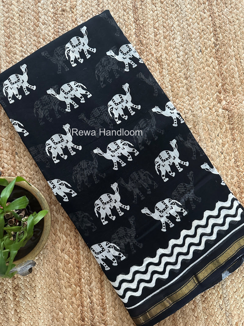 Black Chanderi Silk Printed Saree CPS068