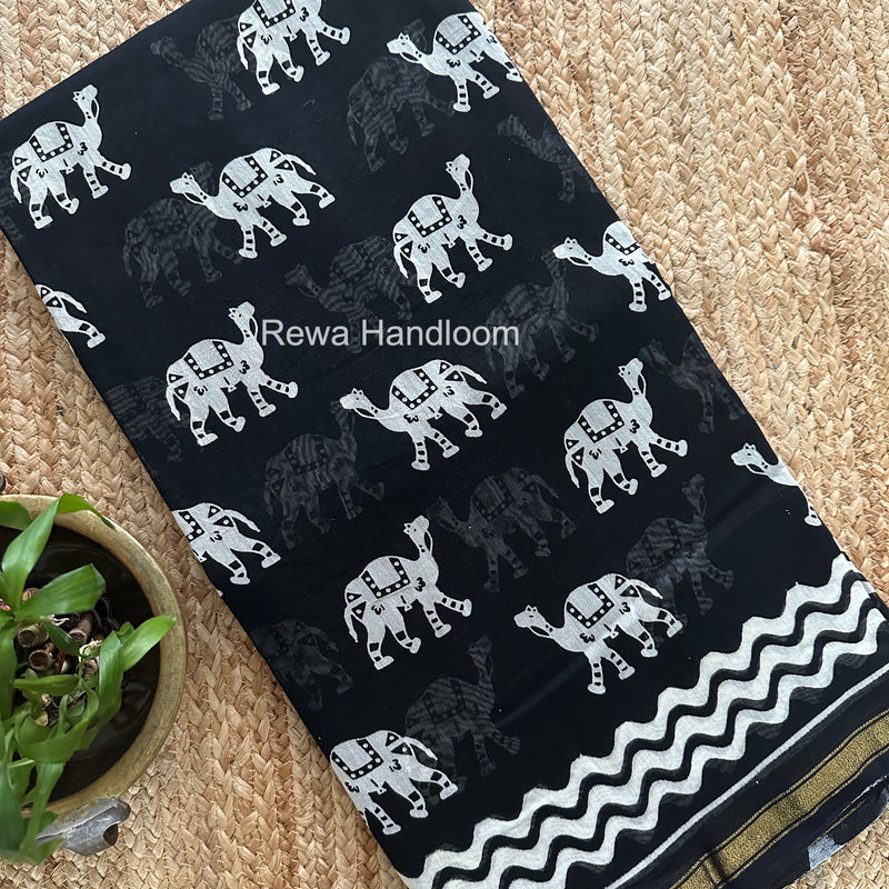 Black Chanderi Silk Printed Saree CPS068