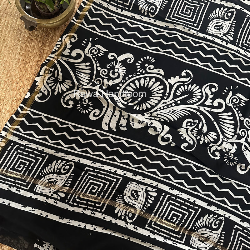 Black Chanderi Silk Printed Saree CPS068