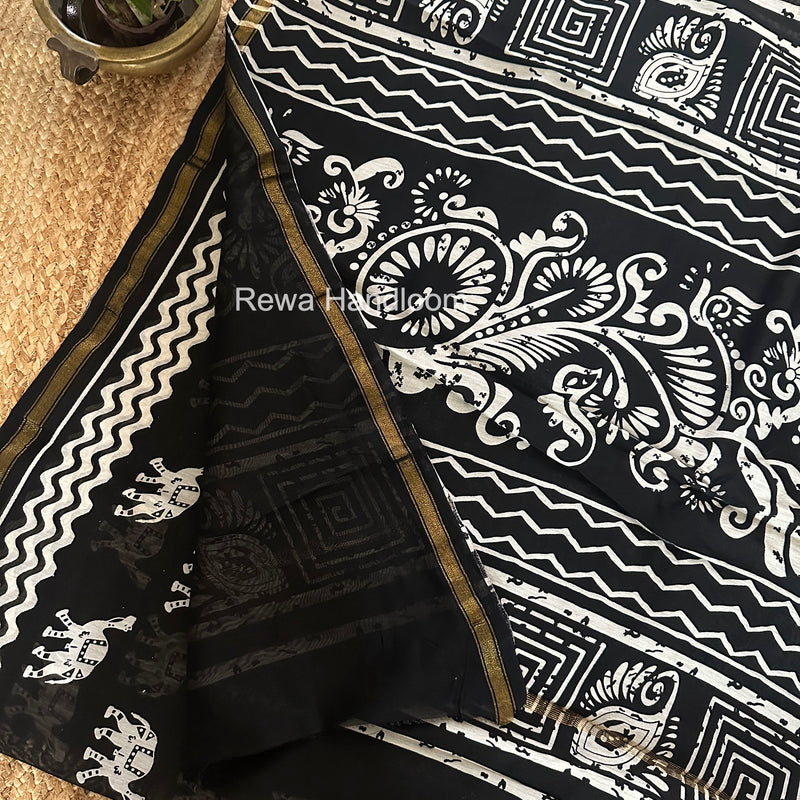 Black Chanderi Silk Printed Saree CPS068