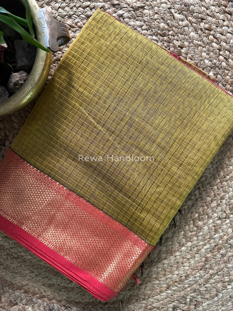 Maheshwari Mustard Zari Checks Saree ZCHX229