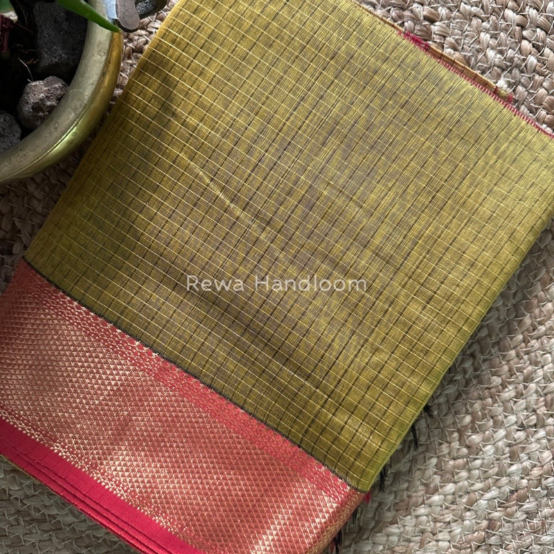 Maheshwari Mustard Zari Checks Saree ZCHX229