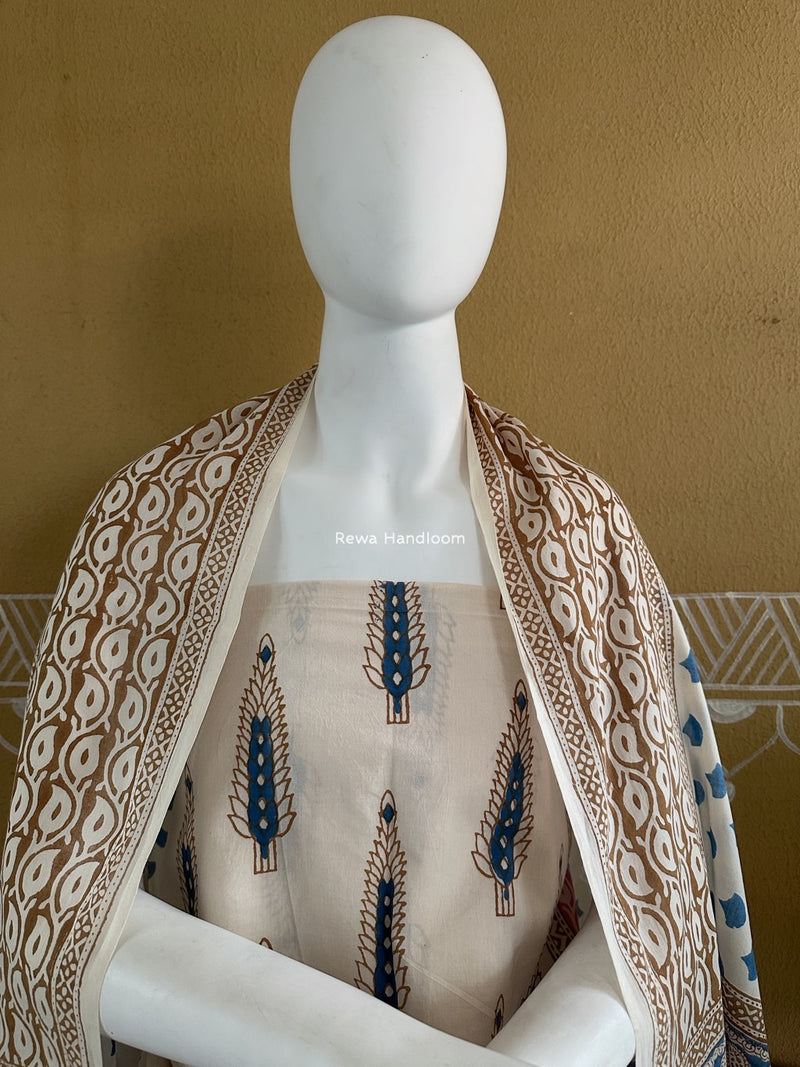 White-Brown Indigo Bagh Print Suit BCI049