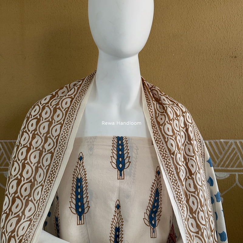 White-Brown Indigo Bagh Print Suit BCI049
