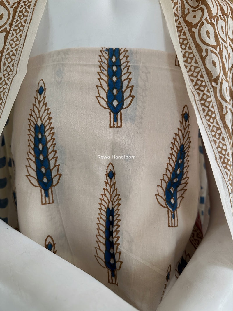 White-Brown Indigo Bagh Print Suit BCI049