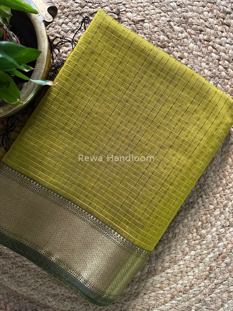 Maheshwari Mehendi Green Zari Checks Saree ZCHX230