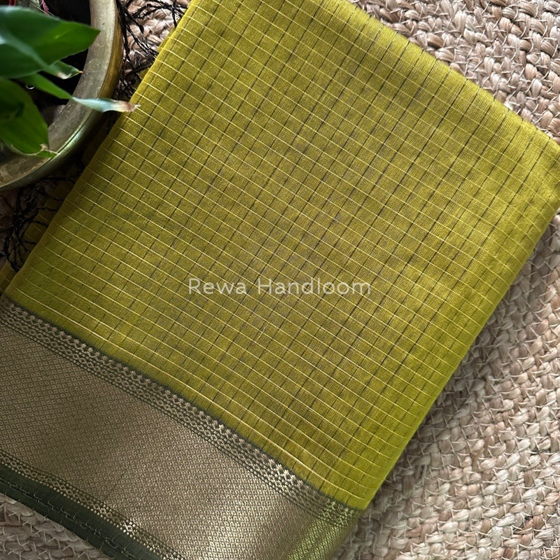 Maheshwari Mehendi Green Zari Checks Saree ZCHX230