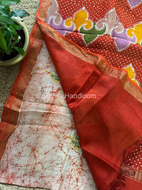 Maheshwari Rust Orange Batik Indonesian Print Saree IBS026