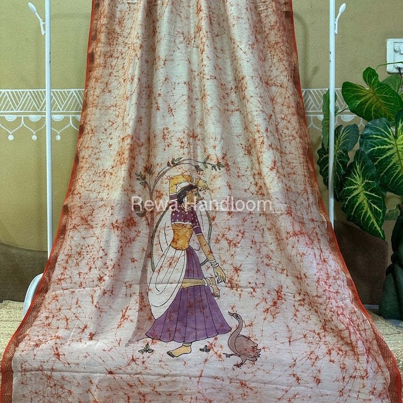 Maheshwari Batik Figure Handpainted Saree