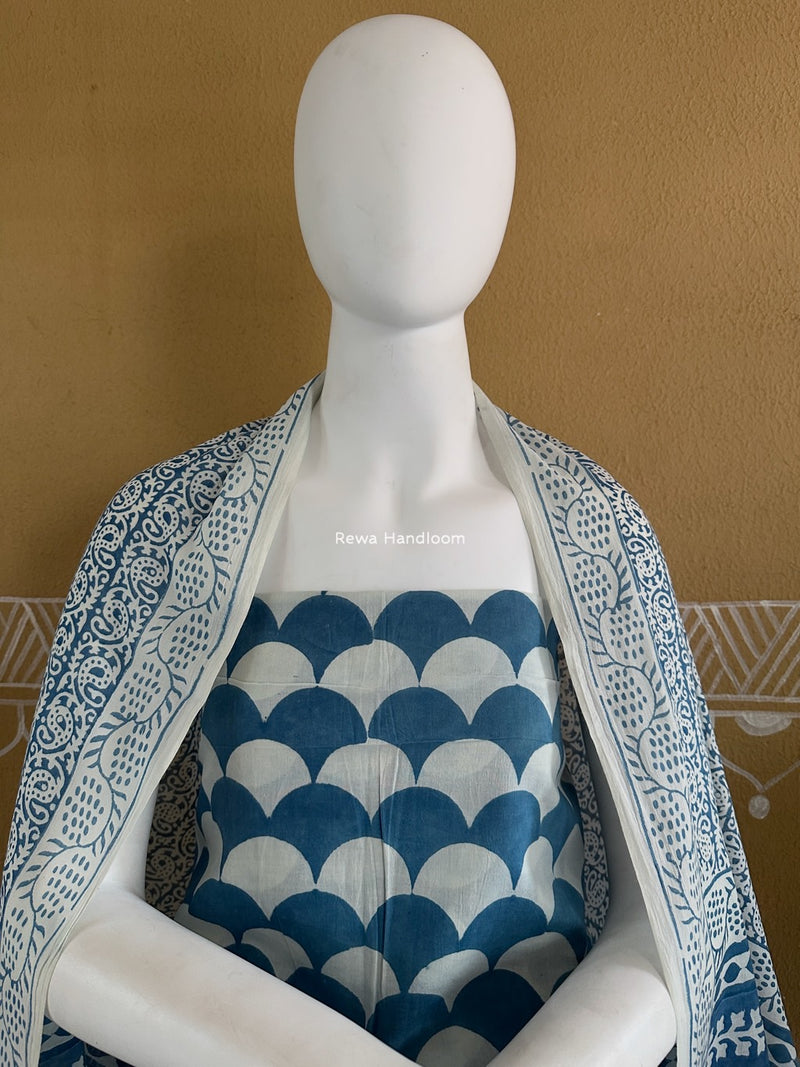 Blue-White Indigo Bagh Print Suit BCI050