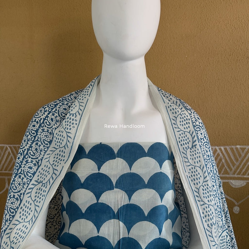 Blue-White Indigo Bagh Print Suit BCI050