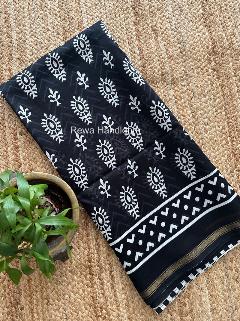 Black Chanderi Silk Printed Saree CPS046