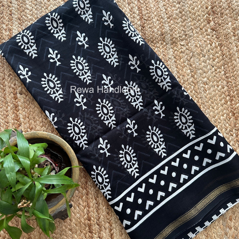 Black Chanderi Silk Printed Saree CPS046