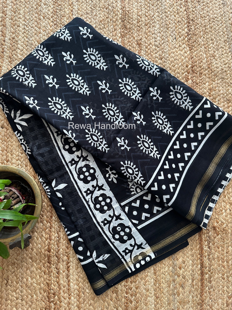 Black Chanderi Silk Printed Saree CPS046
