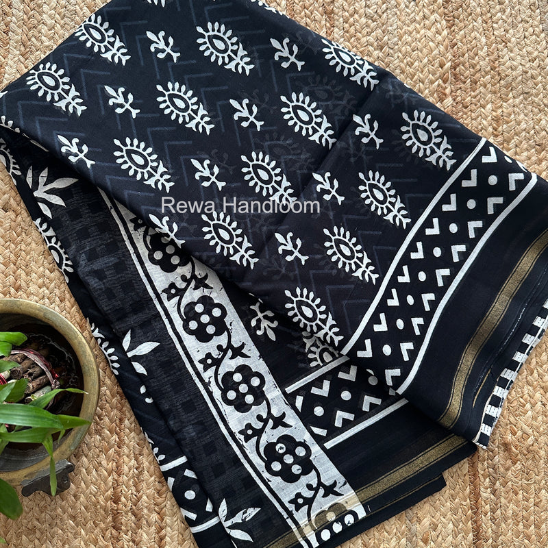 Black Chanderi Silk Printed Saree CPS046