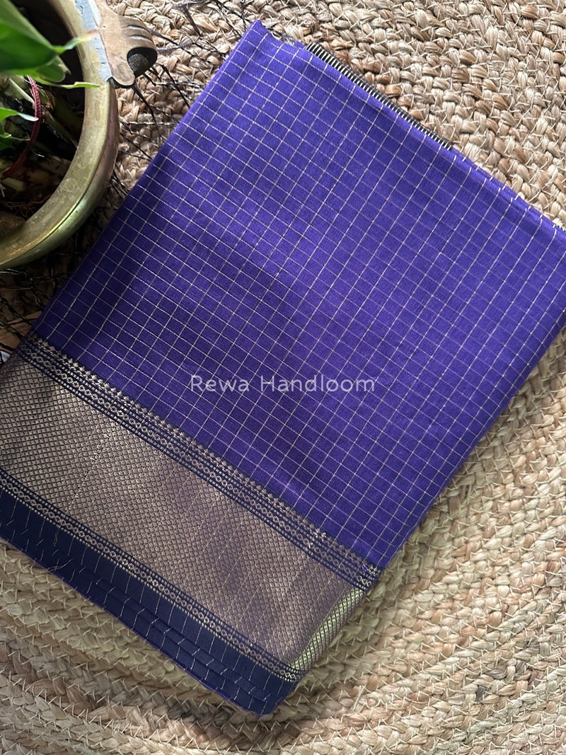 Maheshwari Purple Zari Checks Saree ZCHX232