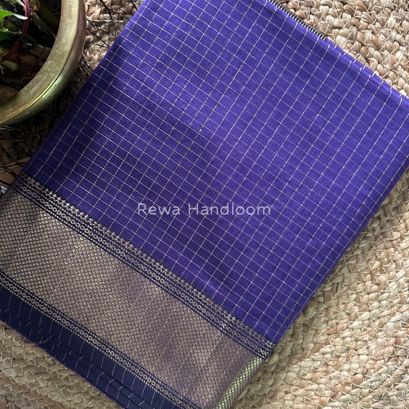 Maheshwari Purple Zari Checks Saree ZCHX232