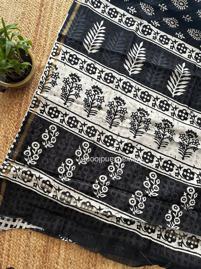 Black Chanderi Silk Printed Saree CPS046