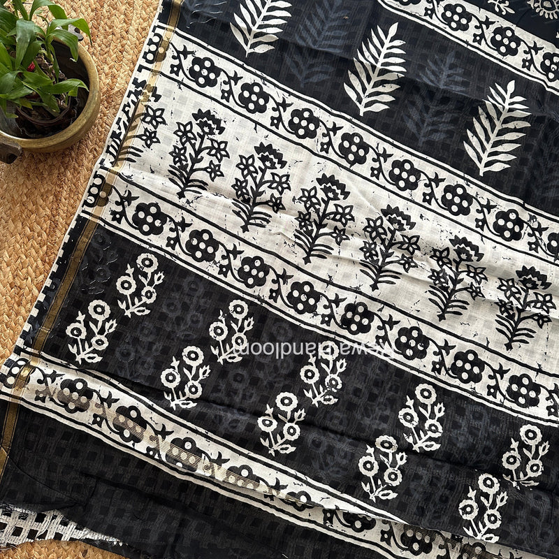 Black Chanderi Silk Printed Saree CPS046