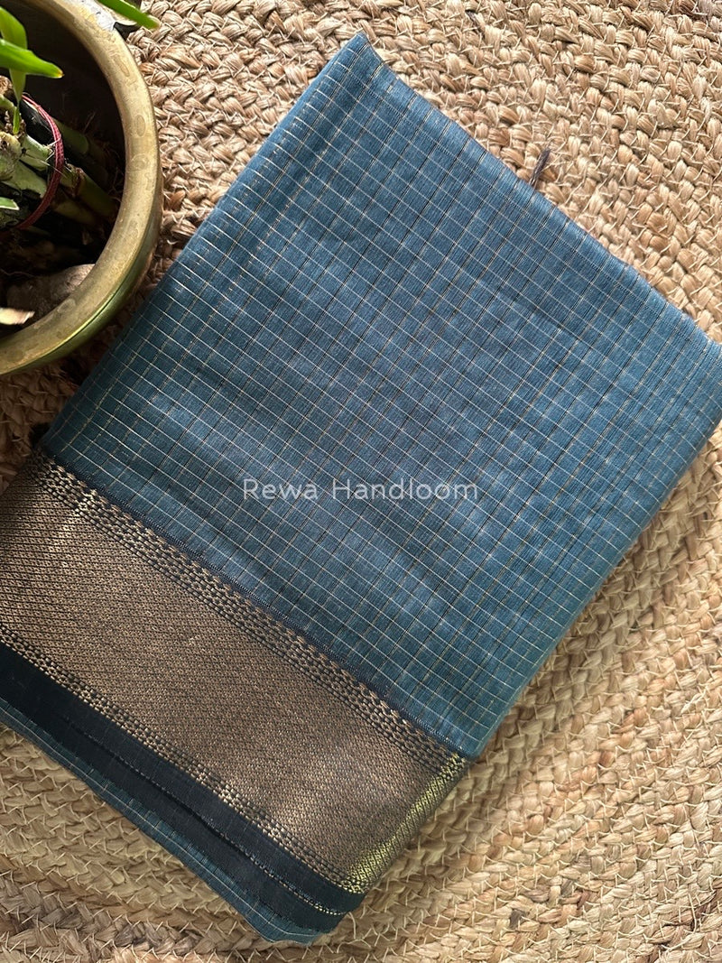 Maheshwari Dark Grey Zari Checks Saree ZCHX233