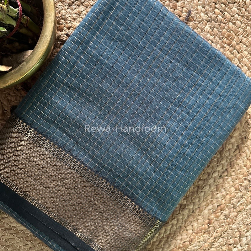 Maheshwari Dark Grey Zari Checks Saree ZCHX233