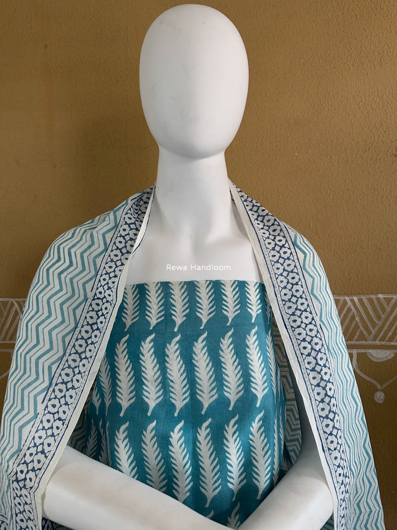 Blue-White Indigo Bagh Print Suit BCI048