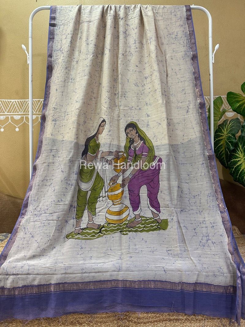 Maheshwari Batik Figure Handpainted Saree