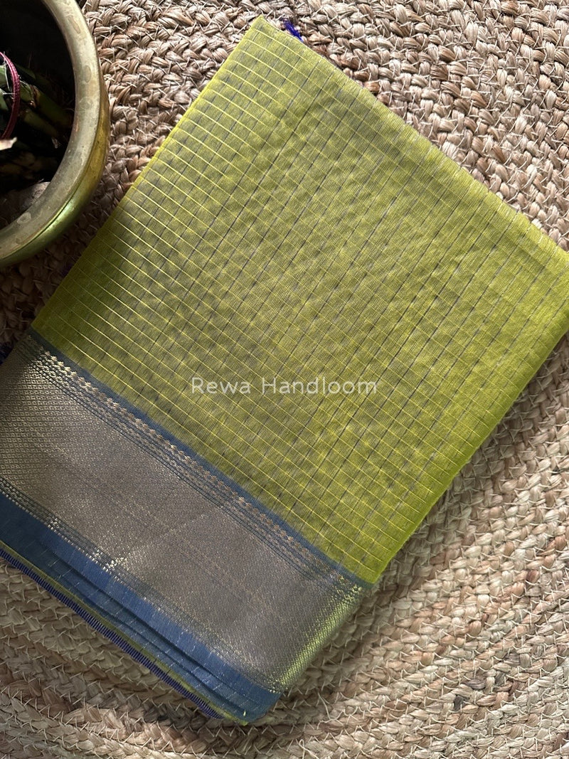 Maheshwari Mehendi Green Zari Checks Saree ZCHX234